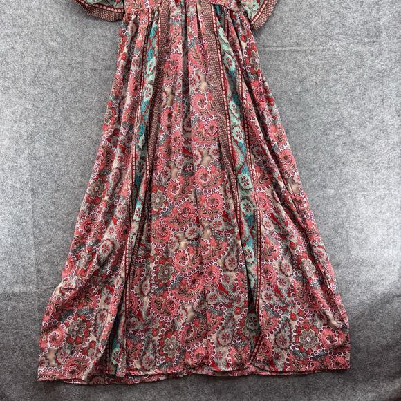 Boeme Womens Paisley Print Maxi Dress Size M Pink Teal Kimono Sleeve Boho Resort - Picture 8 of 13
